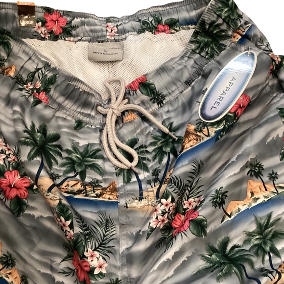 US Apparel Men's Tropical Hawaiian Swim Trunks Shorts Aloha Palm Tree Flowers L - Picture 3 of 5